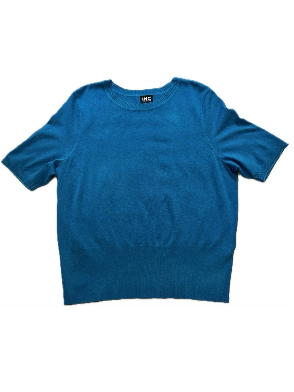 INC International Concepts Blue Crewneck Short-Sleeve Sweater
